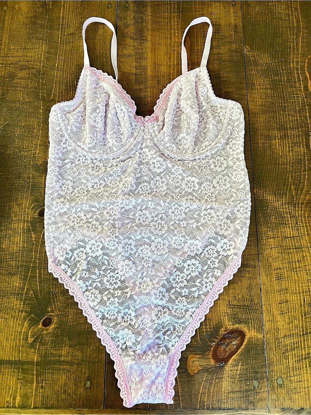 Victoria's Secret Floral Lace Teddy in Pink & White